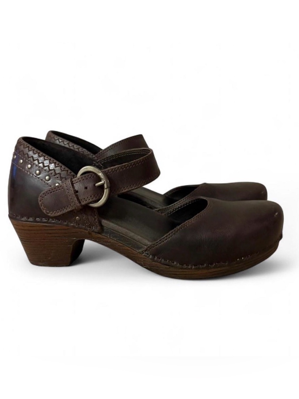 Dansko Makenna Mary Jane Clog Womens Size 39/8.5 Brown Leather Heel Chunky Shoes